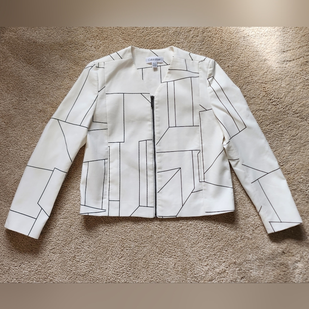Calvin Klein White Geometric Cropped Jacket Size XS/TP